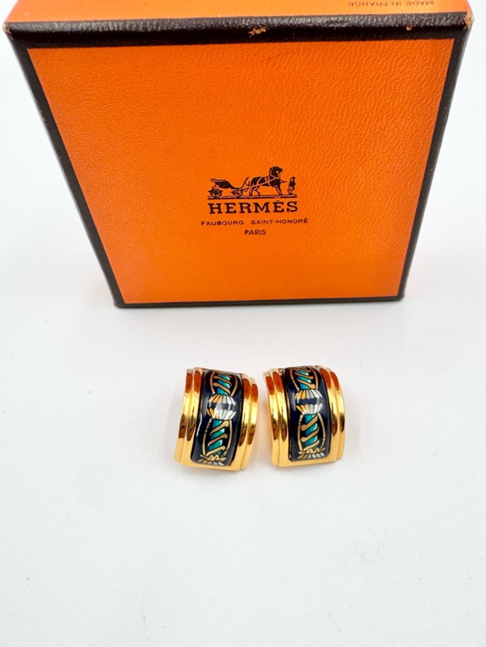 Hermes vintage enamel cloisonne clip-on earrings